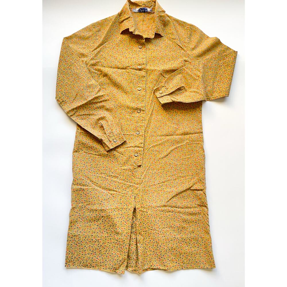 Vintage Fashion Frocks Yellow Floral Long Sleeve Shirt Dress Size S/M